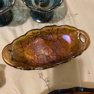 Indiana Iridescent Marigold Amber Sunflower Relish Tray